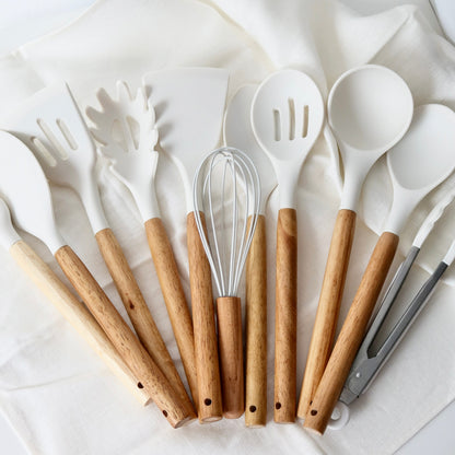 Kitchen Utensil Set Silicone Cooking Tools with Wooden Handles
