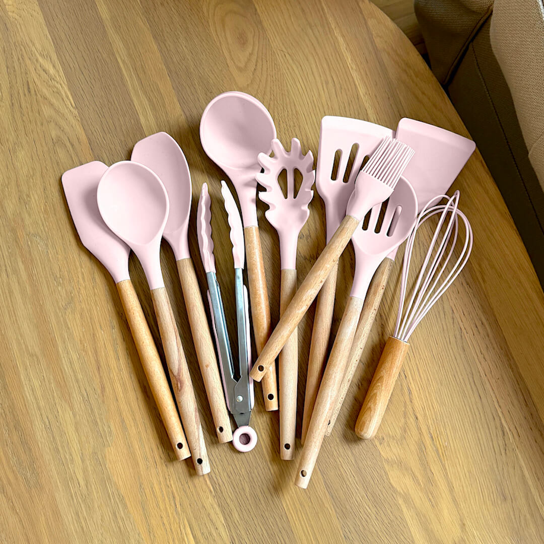 Kitchen Utensil Set Silicone Cooking Tools with Wooden Handles