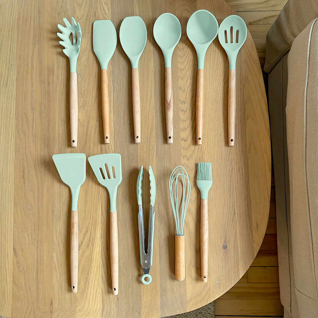 Kitchen Utensil Set Silicone Cooking Tools with Wooden Handles