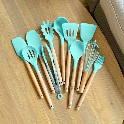 Kitchen Utensil Set Silicone Cooking Tools with Wooden Handles