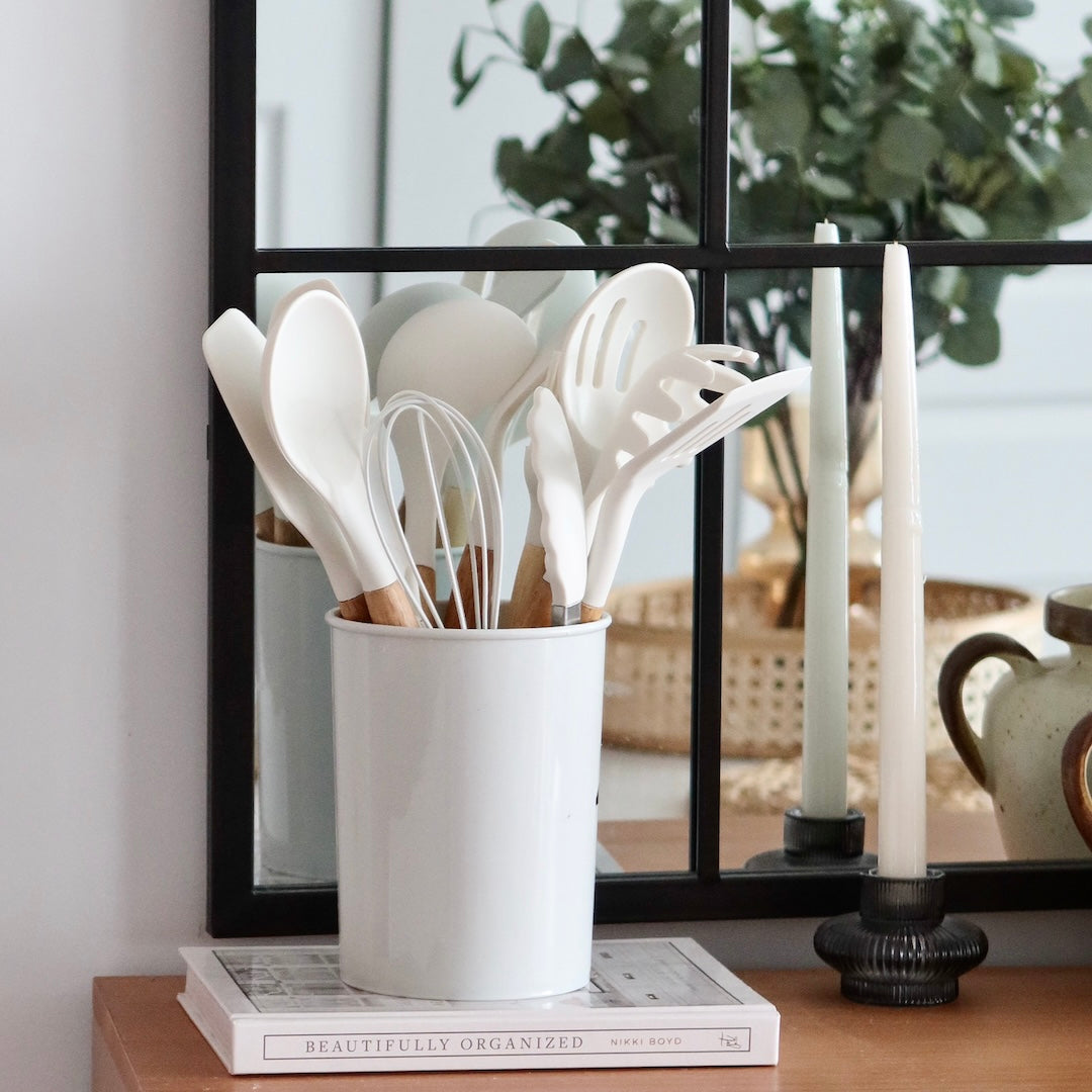 Kitchen Utensil Set Silicone Cooking Tools with Wooden Handles