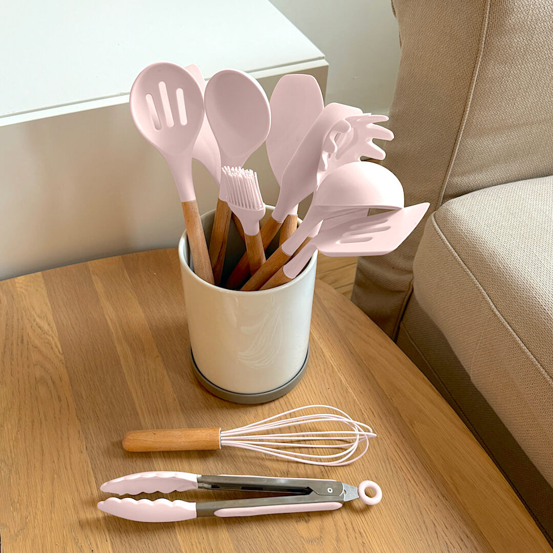 Kitchen Utensil Set Silicone Cooking Tools with Wooden Handles