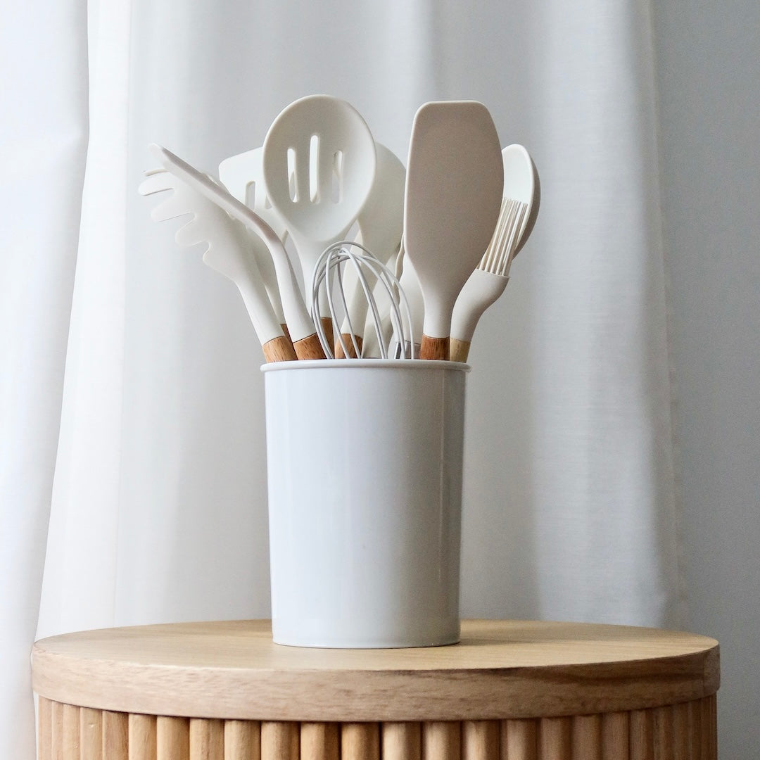 Kitchen Utensil Set Silicone Cooking Tools with Wooden Handles