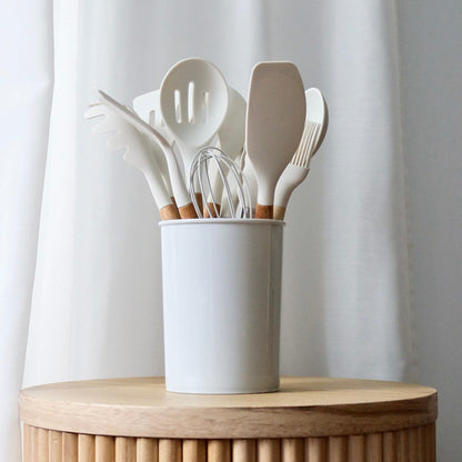 Kitchen Utensil Set Silicone Cooking Tools with Wooden Handles