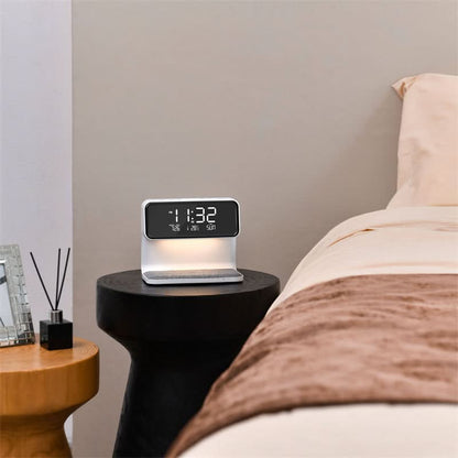 Nachtlampje met LCD Wekker en Draadloze Oplader 3-in-1 Touch Bediening