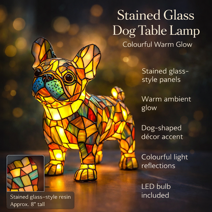 Stained Glass Dog Table Lamp | Colourful warm glow