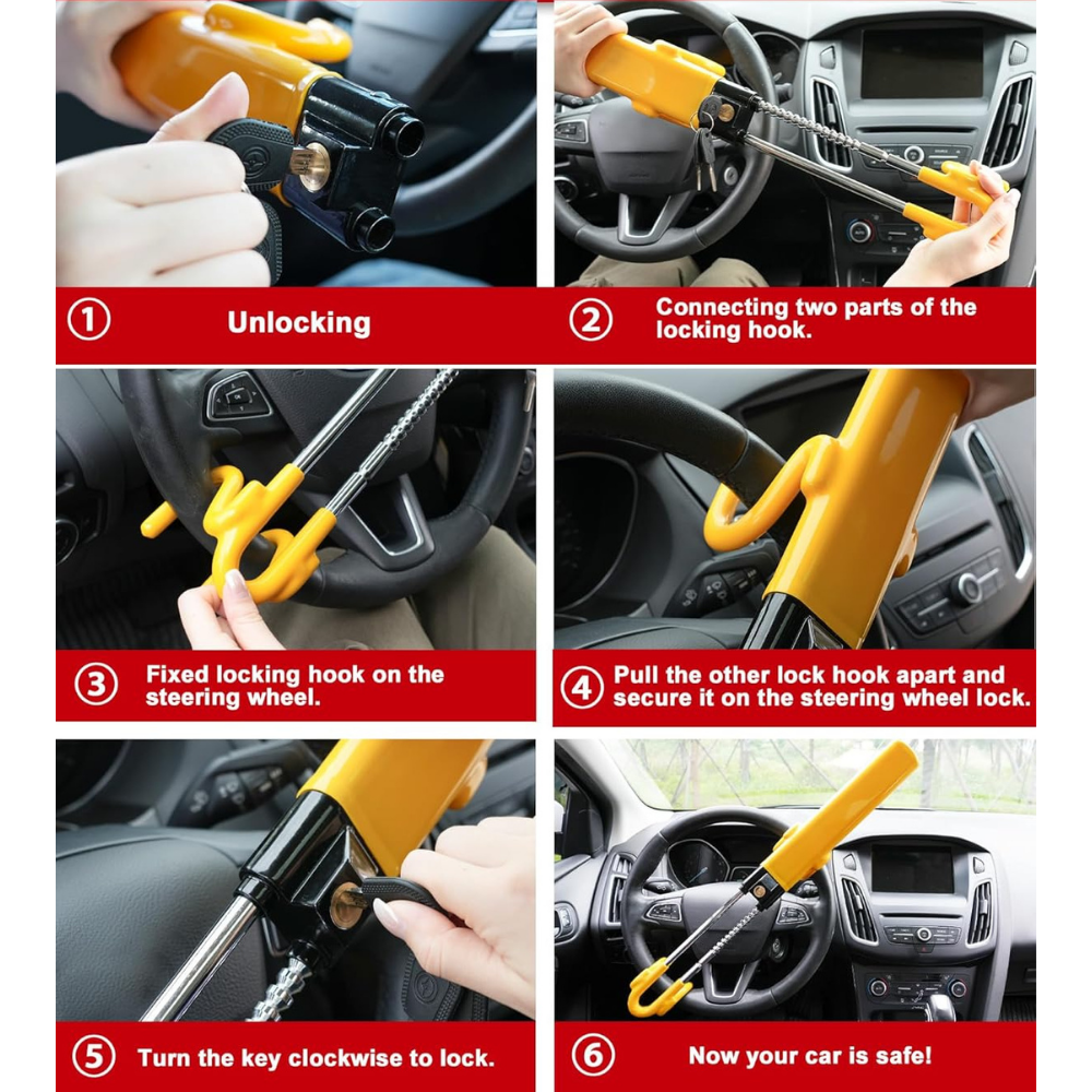 Steering Wheel Lock Heavy Duty Steel Anti Theft Car Security Bar