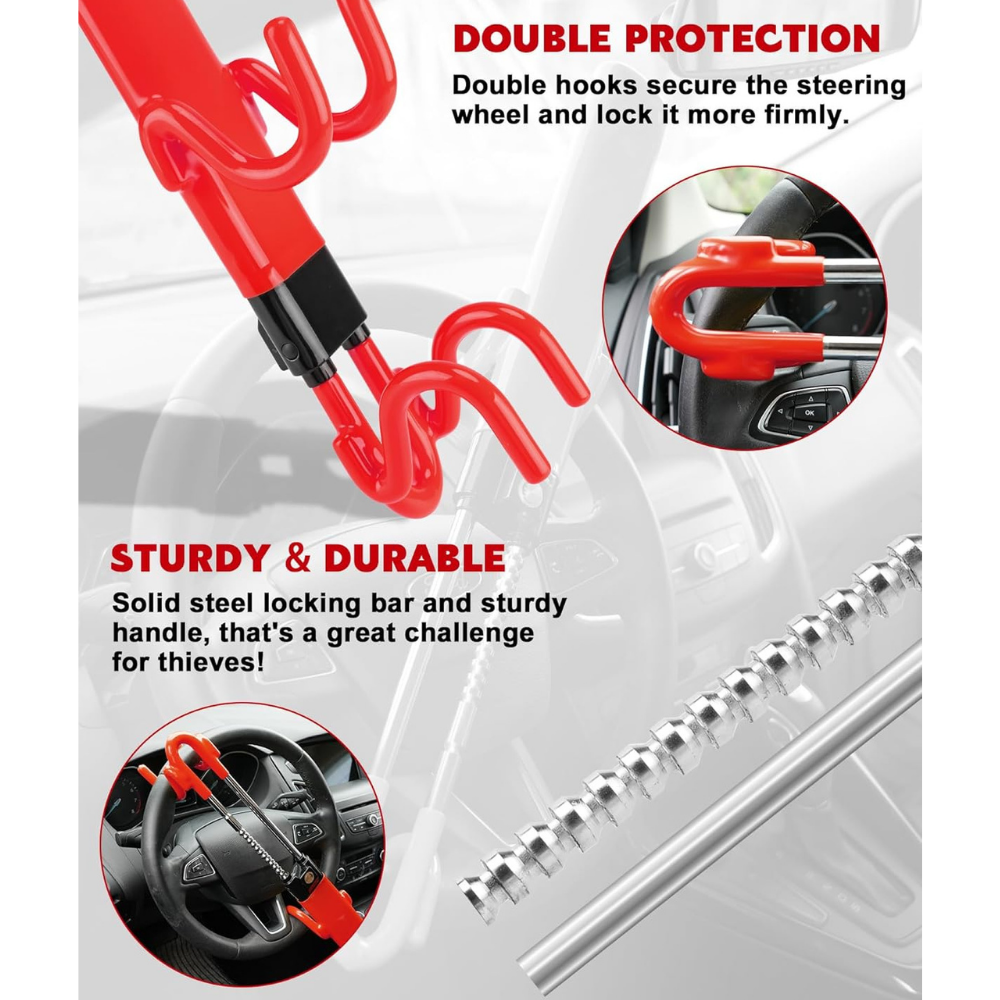 Steering Wheel Lock Heavy Duty Steel Anti Theft Car Security Bar