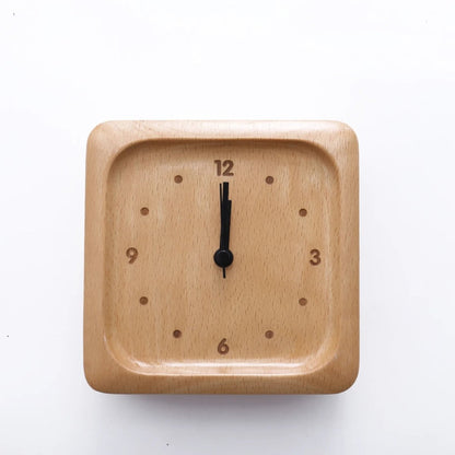 Wekker van Massief Beukenhout met Analoog Uurwerk en Stil Mechanisme