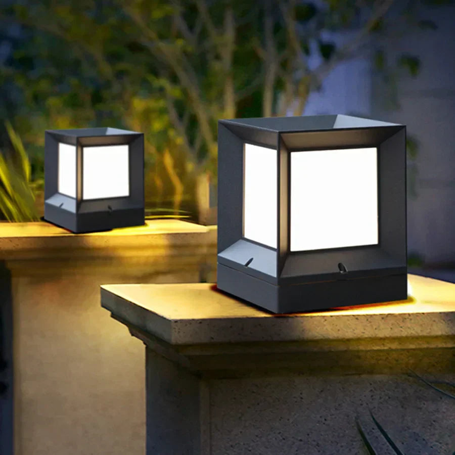 Outdoor Post Light | Modern Cube Design