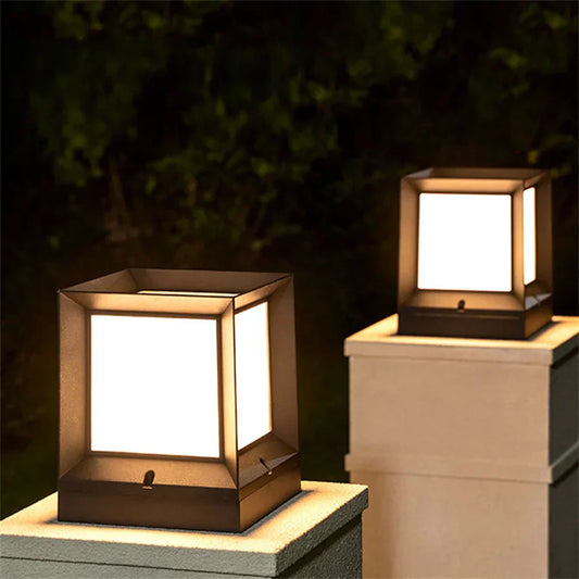 Outdoor Post Light | Modern Cube Design