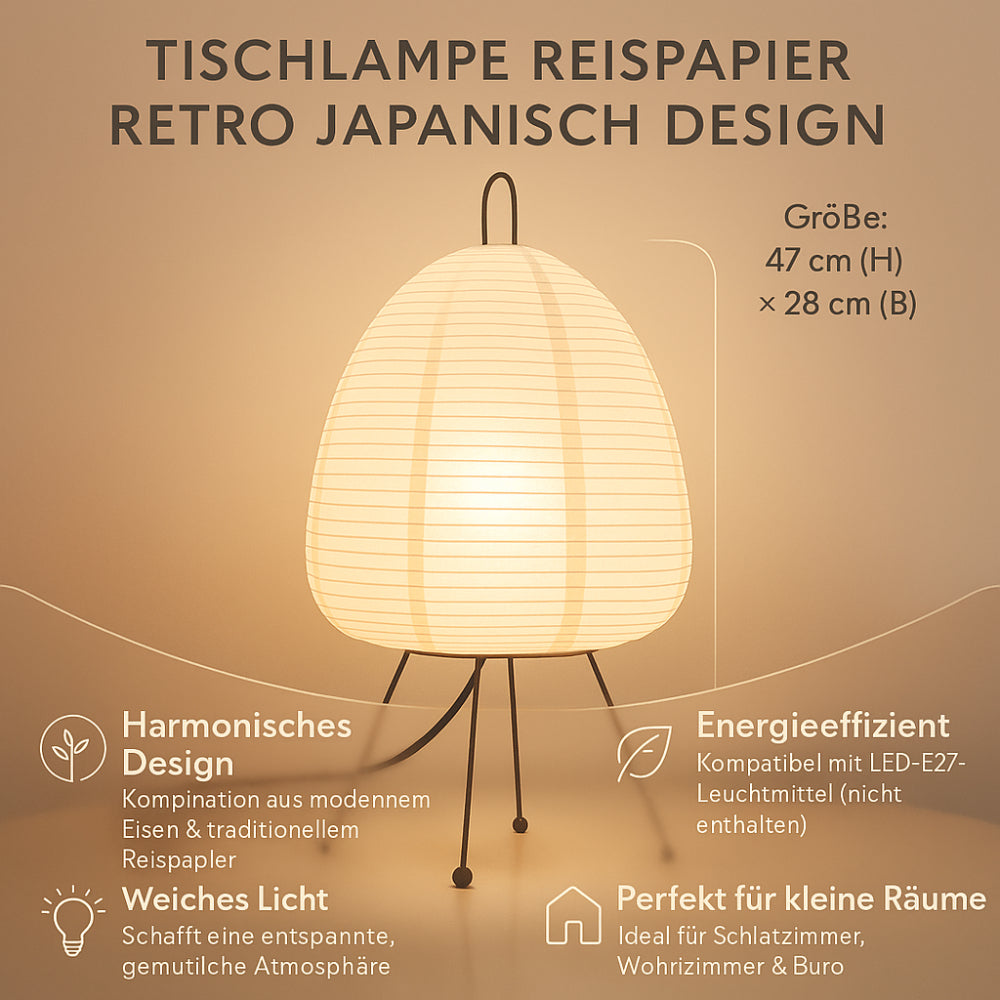 Japanese Paper Table Lamp | Retro Rice Paper Lighting