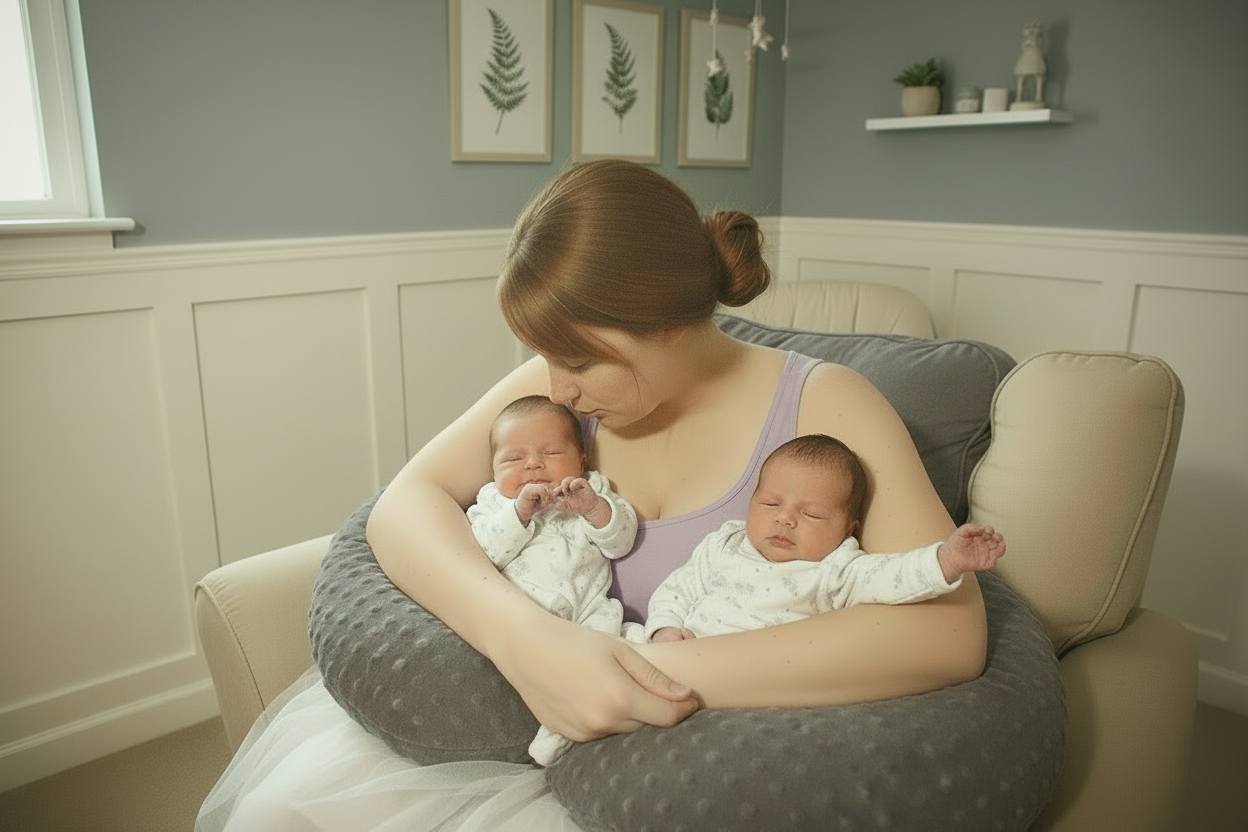 Twin Nursing Pillow | Ergonomic Support | Tandem Feeding | Removable Washable Cover