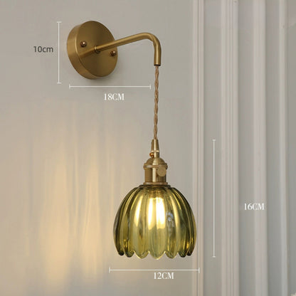 Modern Glass Wall Sconce | Pink Ribbed Shade & Brushed Gold Finish
