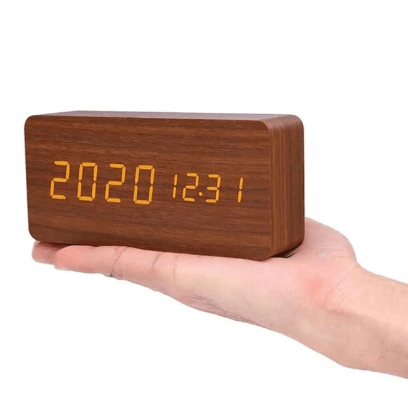 Wood Alarm Clock LED Digital Smart Voice Activated Desk Clock
