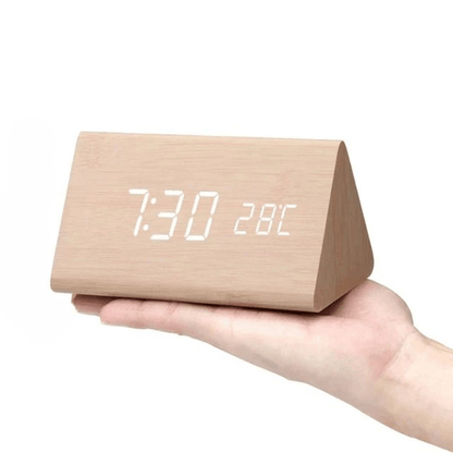 Wood Alarm Clock LED Digital Smart Voice Activated Desk Clock
