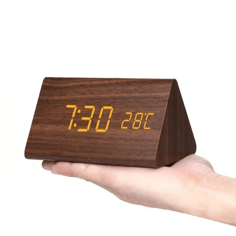 Wood Alarm Clock LED Digital Smart Voice Activated Desk Clock
