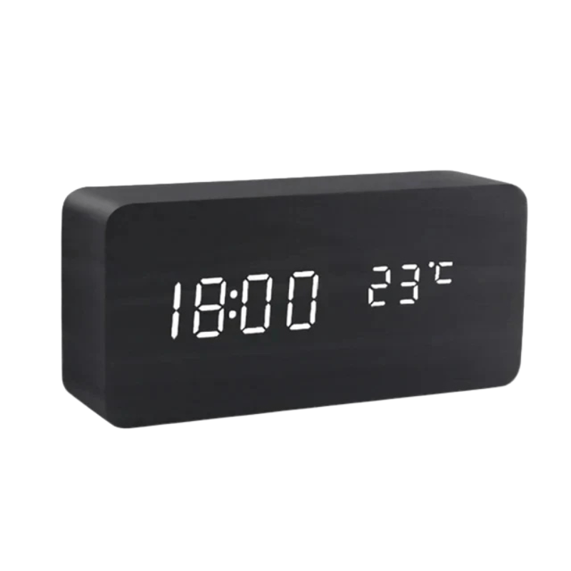 Wood Alarm Clock LED Digital Smart Voice Activated Desk Clock