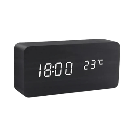 Wood Alarm Clock LED Digital Smart Voice Activated Desk Clock