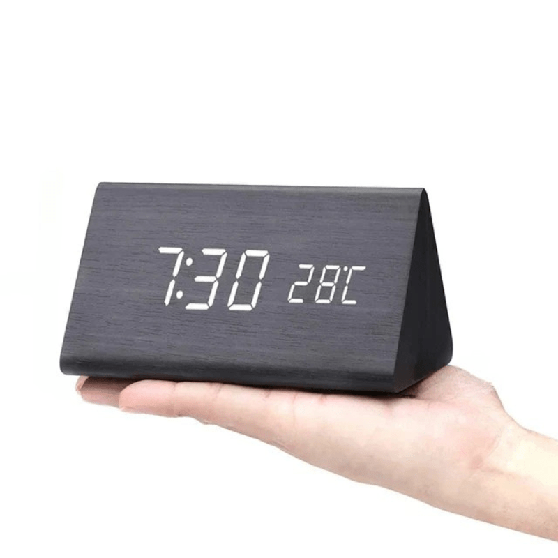 Wood Alarm Clock LED Digital Smart Voice Activated Desk Clock