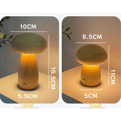 Mushroom LED Table Lamp | Wooden Touch-Control Light