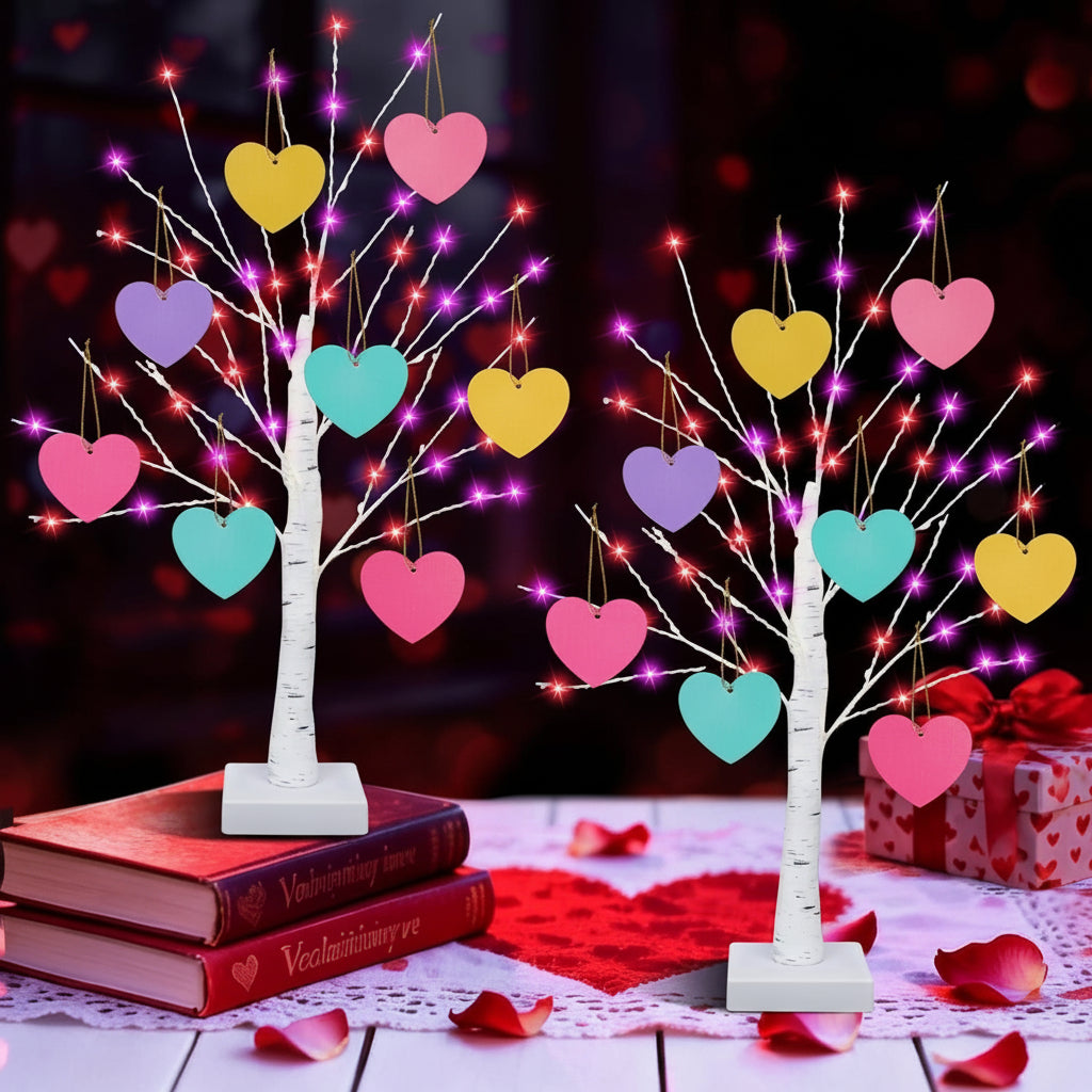 Valentines Day Decoration Tree Light 12 Heart Ornaments