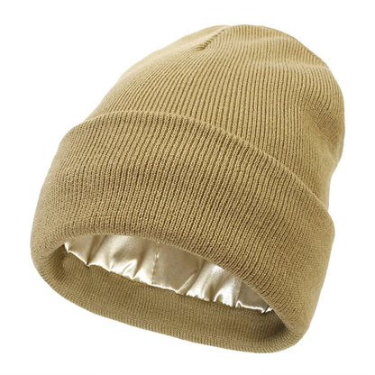 Winter Hat Silk Lined Wool Beanie for Warmth and Hair Protection