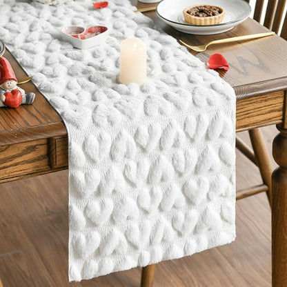 Pink Soft Plush Jacquard Heart Valentine Table Runner