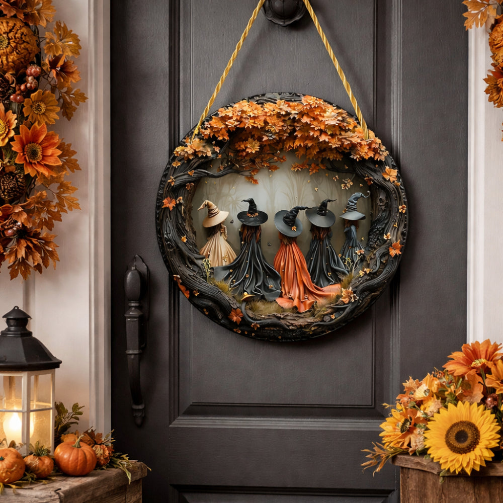 Round wooden door sign | Witch folklore wall decor