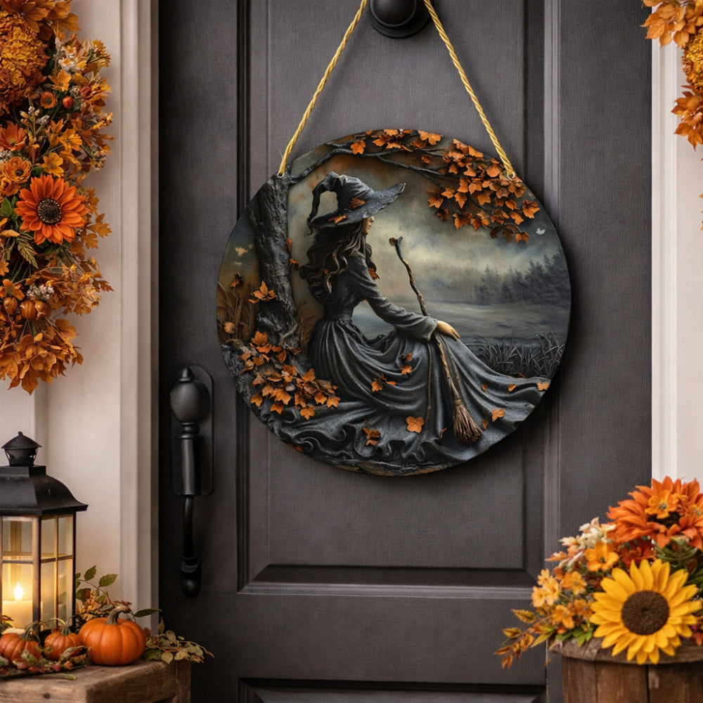 Round wooden door sign | Witch folklore wall decor