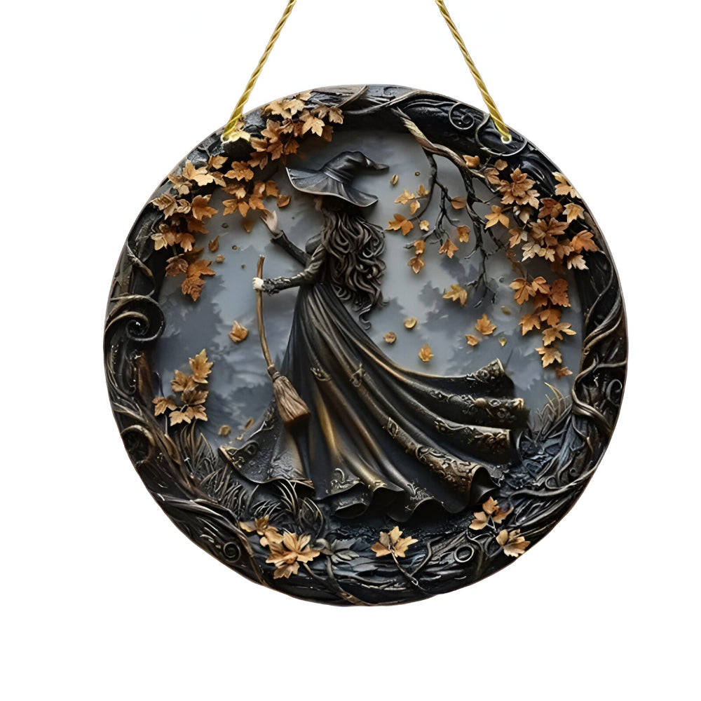 Round wooden door sign | Witch folklore wall decor