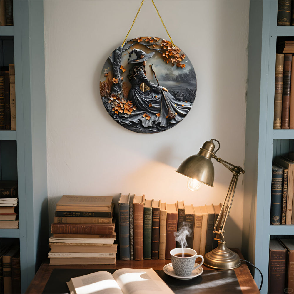 Round wooden door sign | Witch folklore wall decor