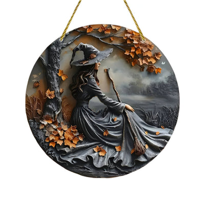 Round wooden door sign | Witch folklore wall decor