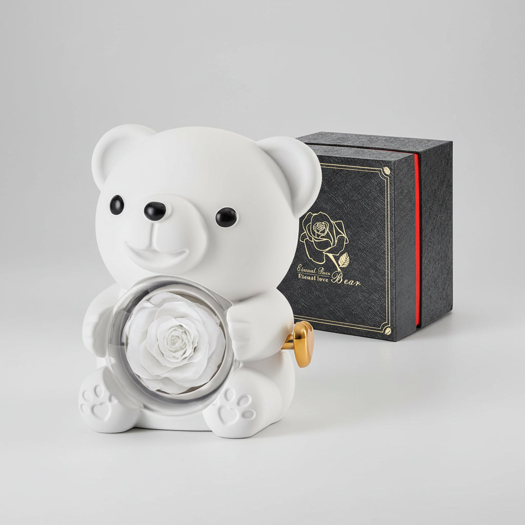 Cute Teddy Bear Preserved Rose Elegant Gift Box
