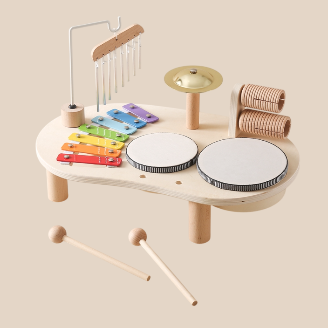 Kids Musical Toy Wooden Music Table Xylophone Drum Set