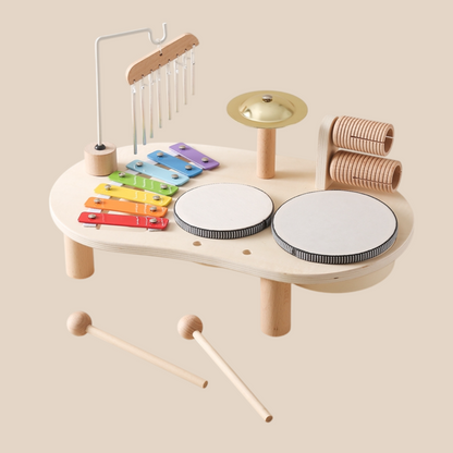 Kids Musical Toy Wooden Music Table Xylophone Drum Set