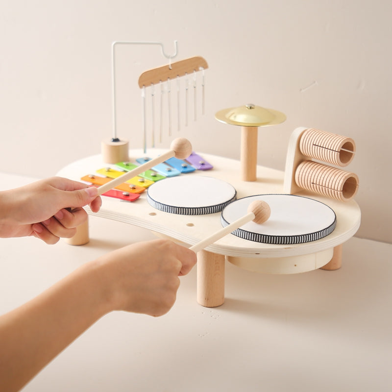 Kids Musical Toy Wooden Music Table Xylophone Drum Set