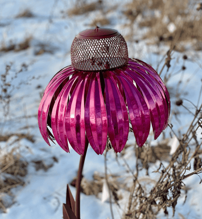 Metal bird feeder stake | Flower-shaped seed dish