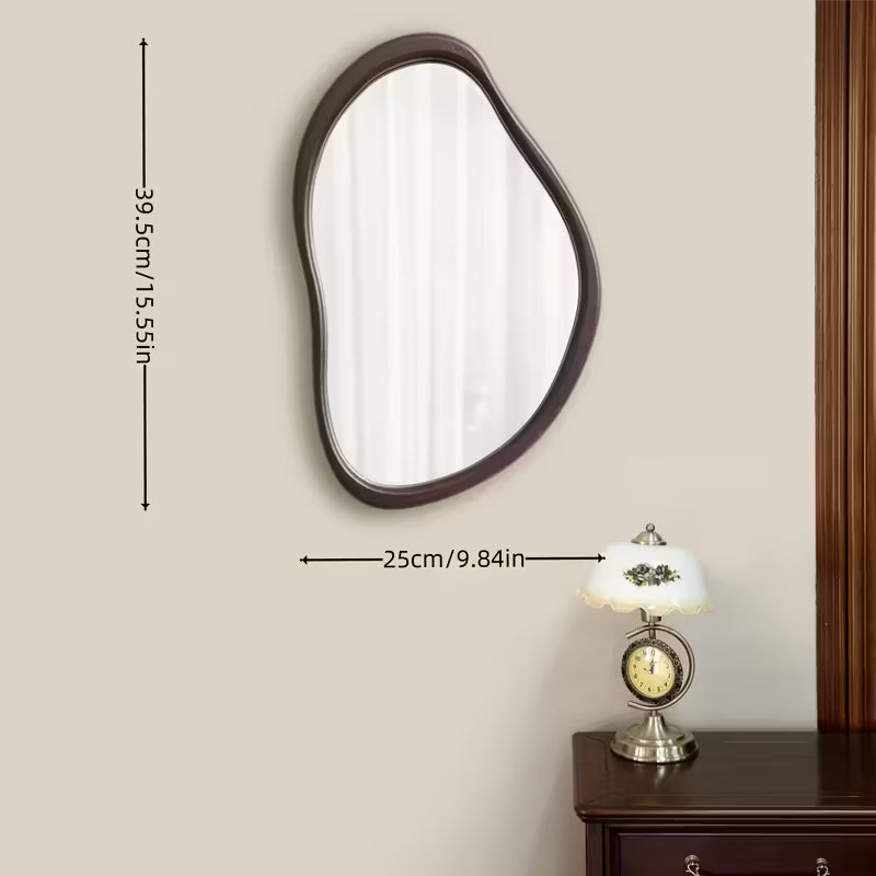 Vintage Irregular Wall Mirror | Wooden Frame Makeup Mirror