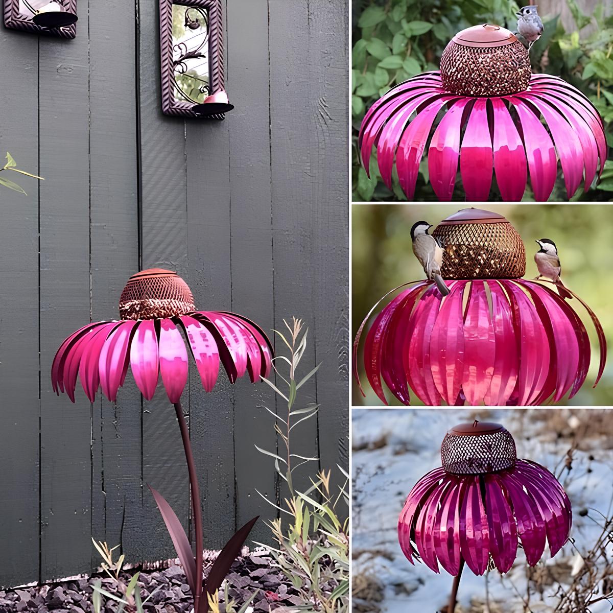 Metal bird feeder stake | Flower-shaped seed dish