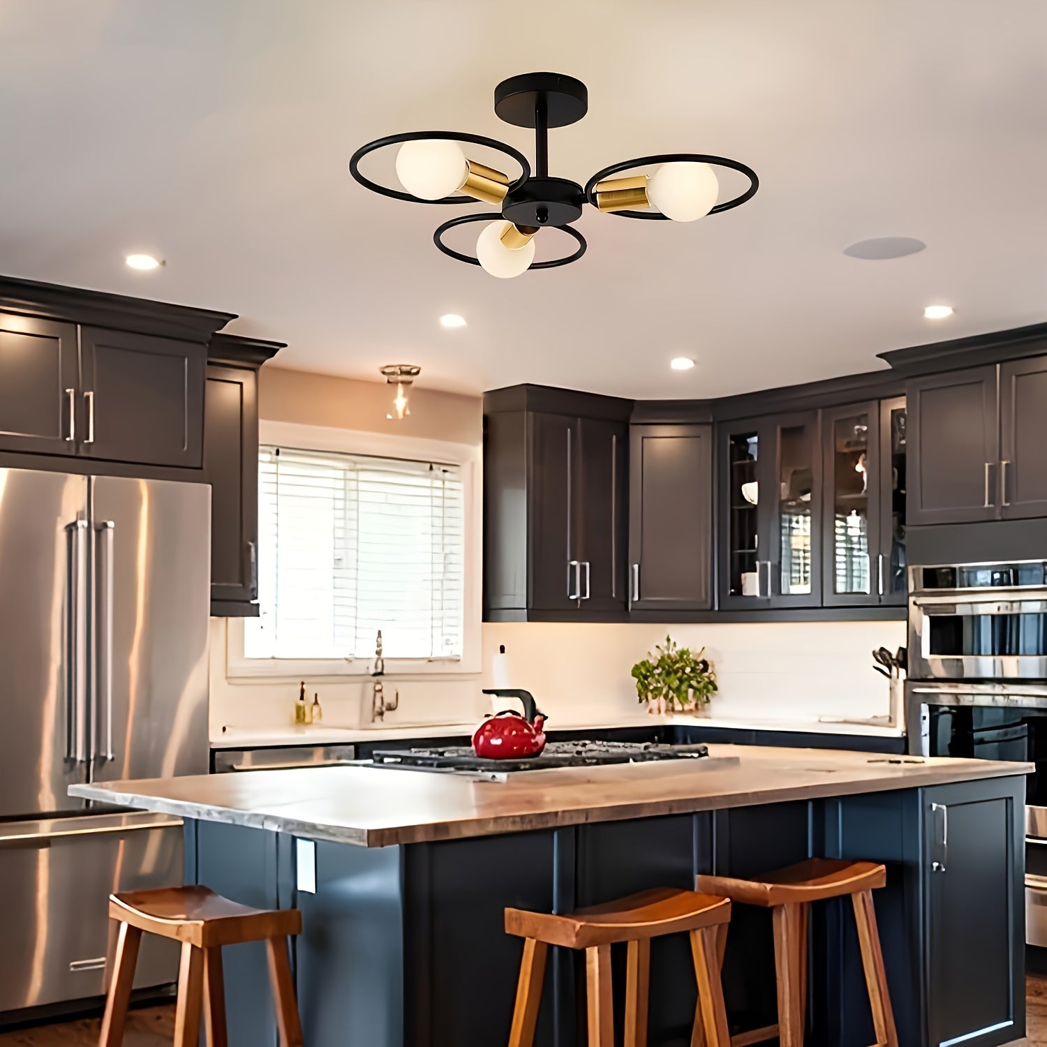 Modern Ceiling Light | 3-Light Metal Ring Semi Flush Mount