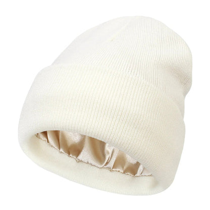 Winter Hat Silk Lined Wool Beanie for Warmth and Hair Protection