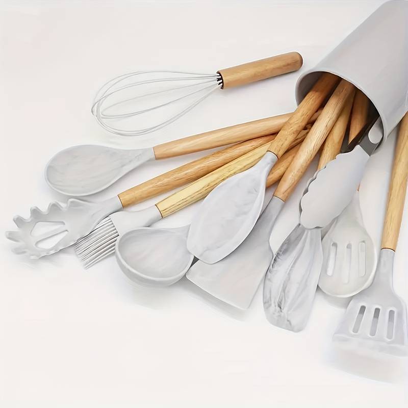 Kitchen Utensil Set | 12-Piece Silicone and Wood