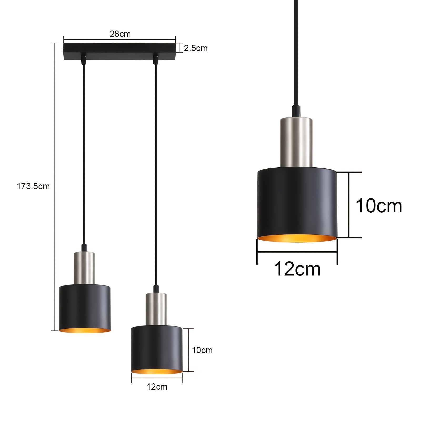 Modern Industrial Pendant Light | Black & Gold Hanging Lamp