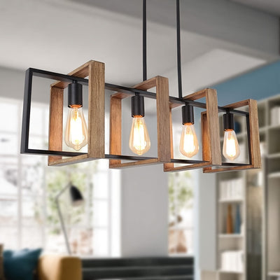Modern 4-Light Kitchen Island Pendant | Farmhouse Chandelier in Matte Black