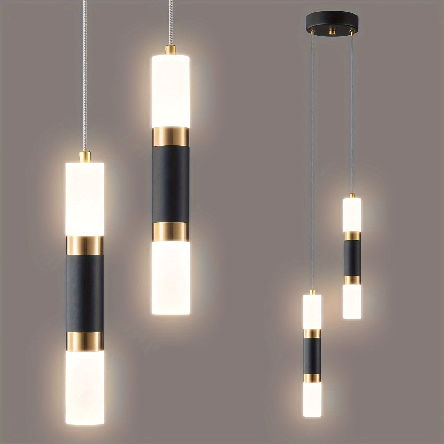Modern Black & Gold Mini Pendant Light | 2-Light & 3-Light Dimmable LED Fixtures