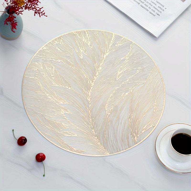 Round Gold Leaf Placemats | Heat-Resistant Dining Table Protectors (Set of 6)