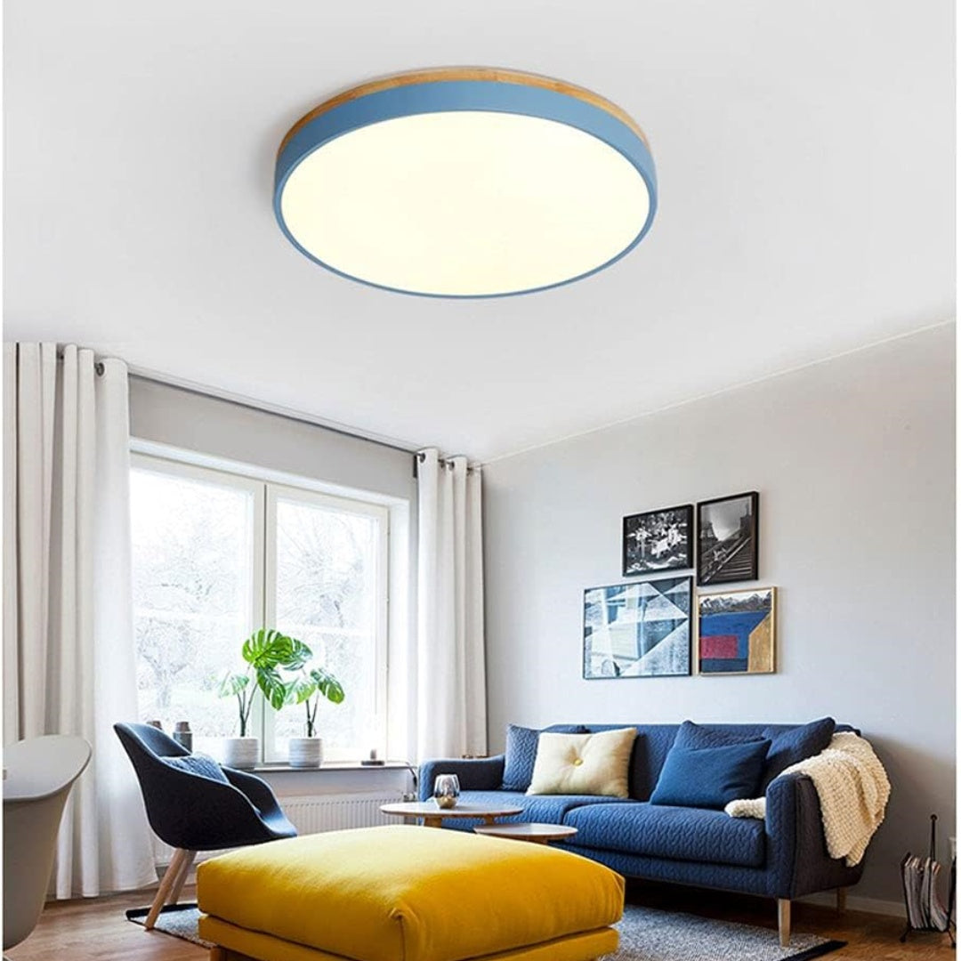 Wooden Ceiling Light | Modern Round Flush Mount Lamp