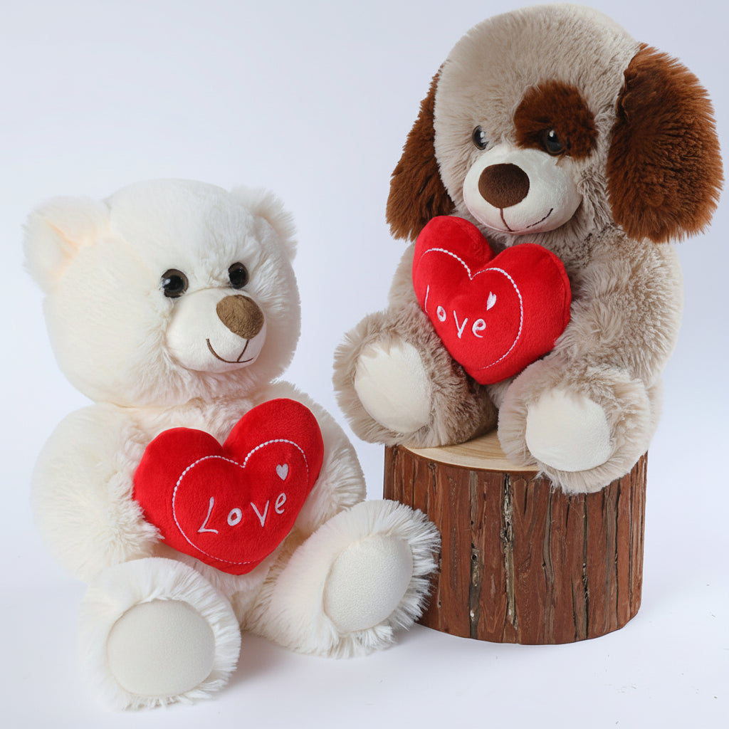 Plush Stuffed Teddy Bear Puppy Holding Heart