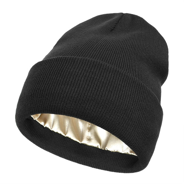 Winter Hat Silk Lined Wool Beanie for Warmth and Hair Protection